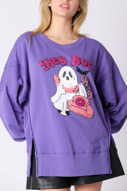 Halloween Cartoon Ghost Sequined Sweatshirt Top
