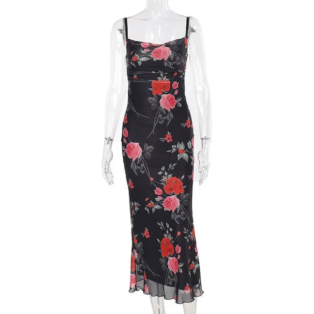 Retro Dress Summer Slim Sleeveless Backless Long Dresses Female Party Temperament Maxi Dress Woman