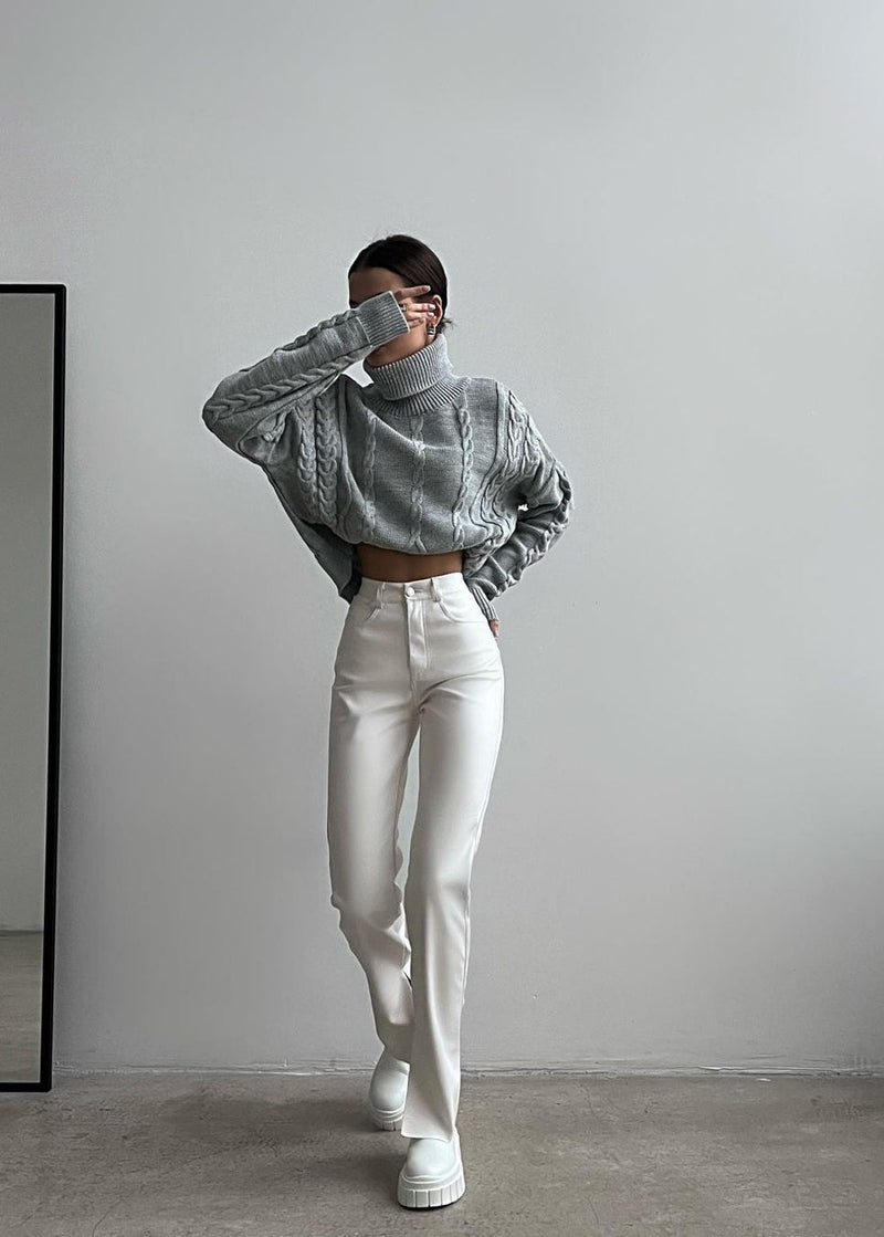 Cable Knit Cropped Turtleneck Sweater – ’s Chunky Knit Pullover