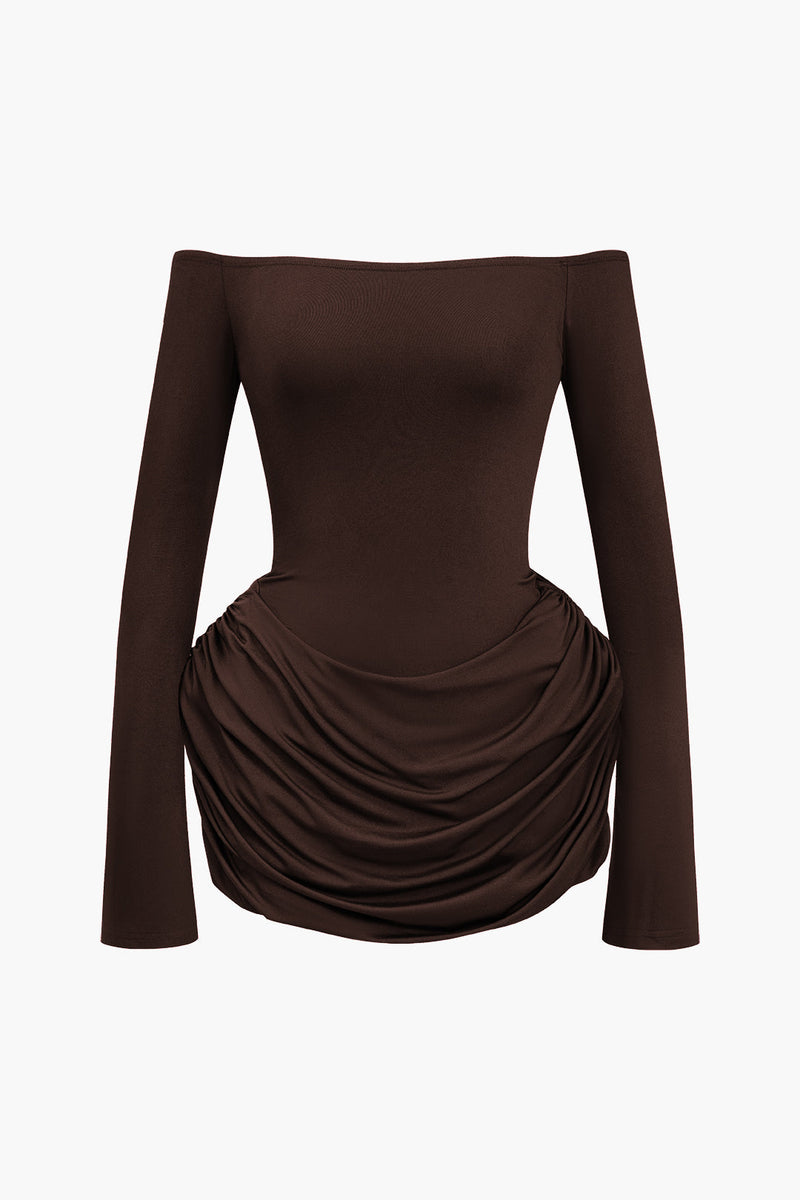 Color Y2k Ruched Off Shoulder Mini Dress