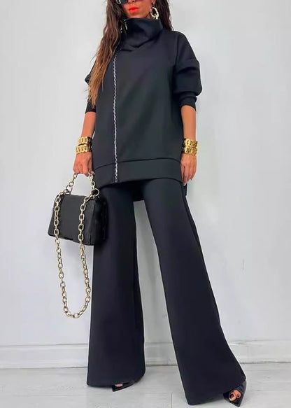 Loose Zip Sweatshirt Wide Leg Pants Suit