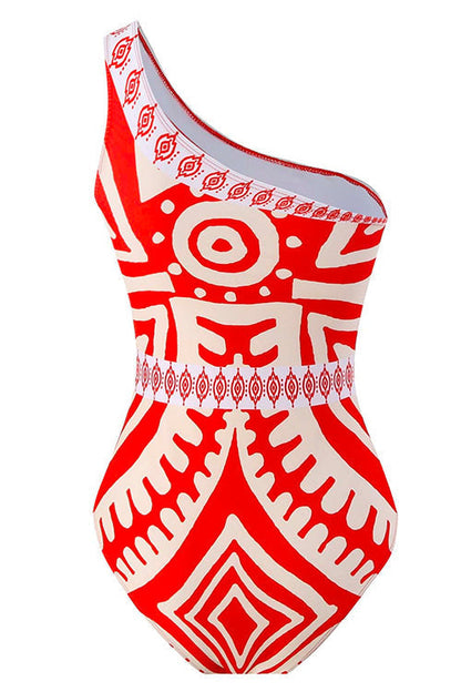 Printed One Shoulder Tummy Control Swimsuit and Wide Leg Cover Up Pants Set