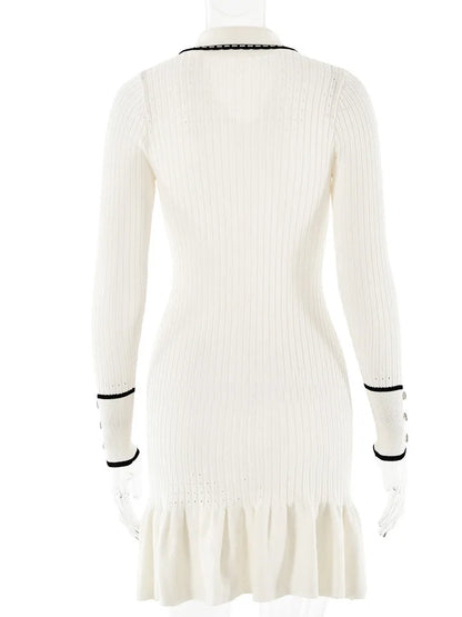 Knitted Sweater Long Sleeve Bodycon Button Dress Autumn/winter New Vestido Street Clothing