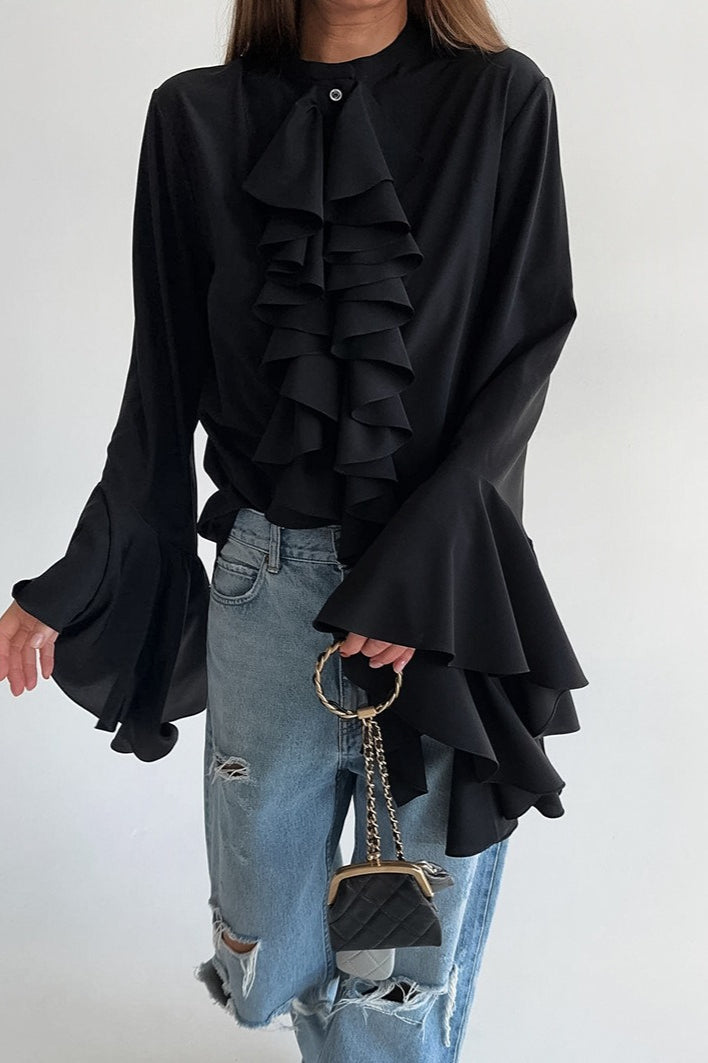 Ruffle Trim Button Blouse