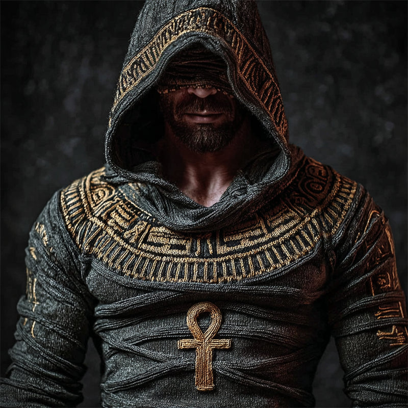 Men's Halloween Ankh Mummy Bandages Ancien Egyptian Cozy Hooded Sweater artswardrobe