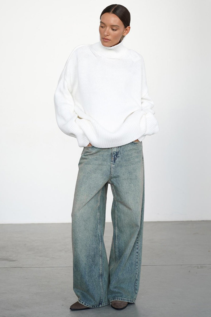 High Neck Slouchy Slim-fit Knit Sweater