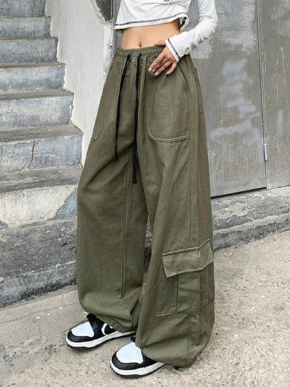 Drawstring Baggy Cargo Pants With Big Pockets