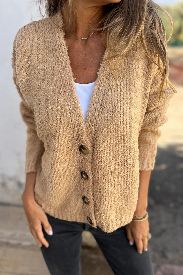 Color V-neck Long-sleeved Fashionable Knitted Cardigan