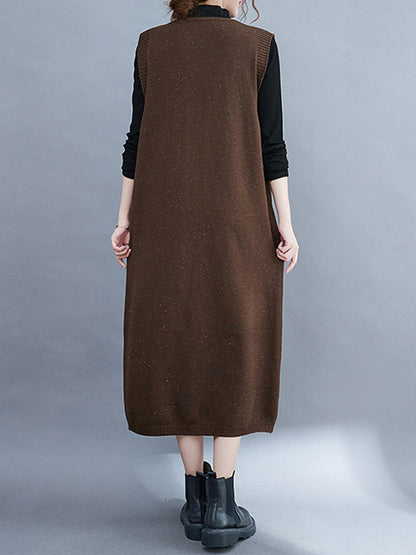 Color Knitting V-neck Sleeveless Sweater Dress