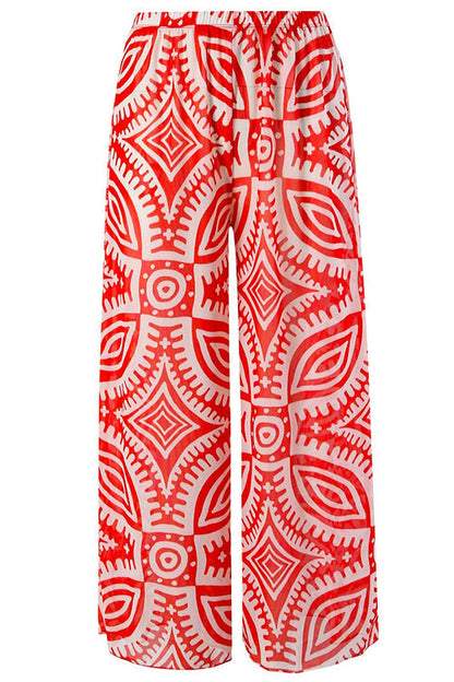 Printed One Shoulder Tummy Control Swimsuit and Wide Leg Cover Up Pants Set