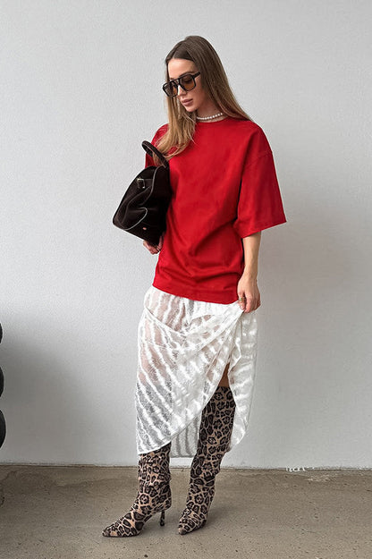 Lace Hollow Midi Skirt