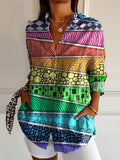 Women's Art Painting Colorful Art Graffiti Print Stand Collar Long Sle