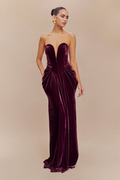 Dorothy Velvet Heart Corset Pleated Tube Maxi Dress