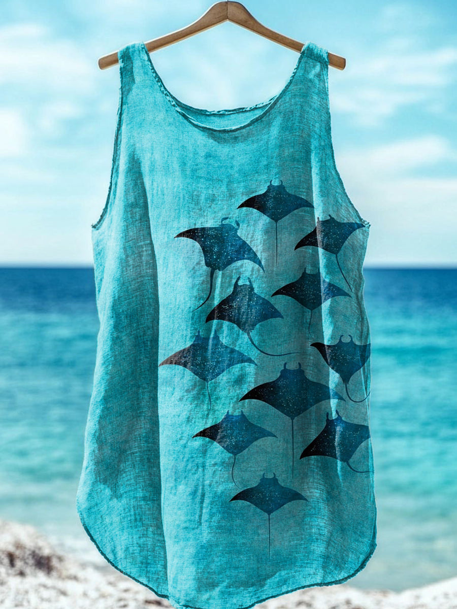 Manta Rays Art Print Linen Blend Tank Top elevenforest