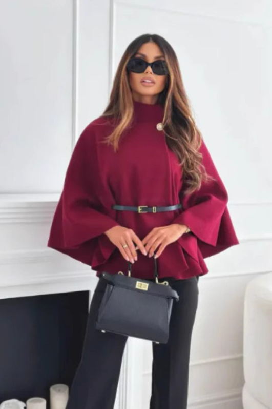 Waist Tie Wool Cape Coat