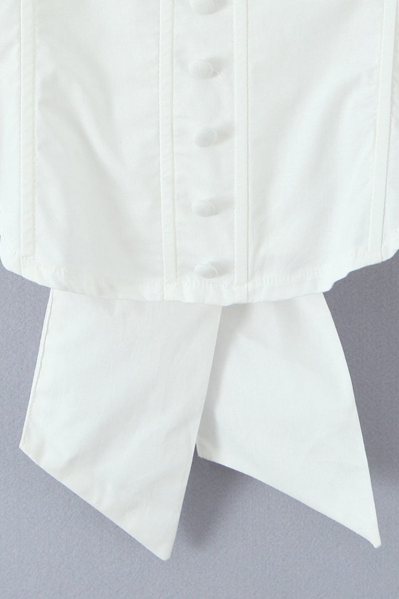 Corset Back Bow Puff Sleeve Blouse
