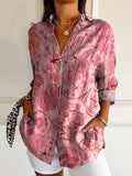 Women's Vintage Floral Art Print Casual Cotton Shirt