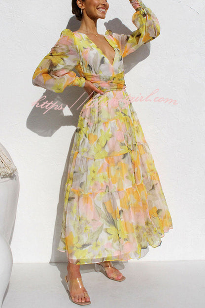 Olena Abstract Balloon Sleeves Maxi Dress