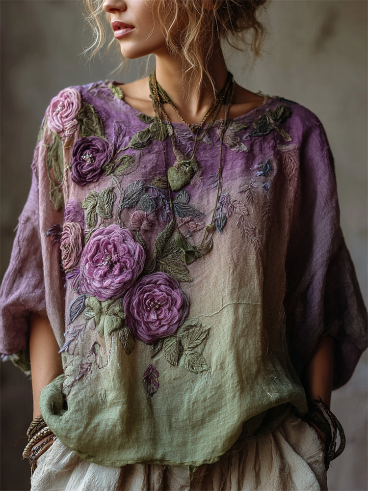 Bohemian Dragonfly Vine Pattern Vintage V-neck Short-sleeved T-shirt elevenforest