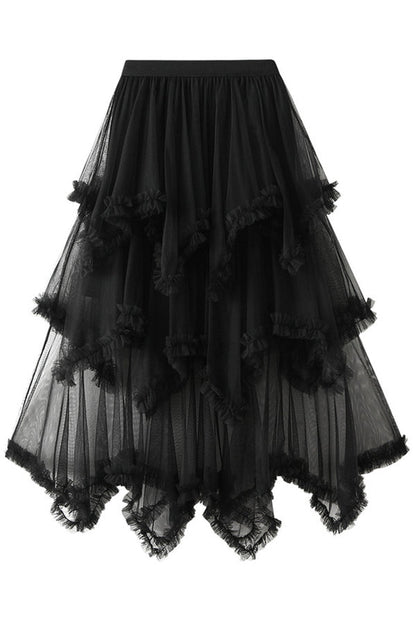 Cake Skirt Mid-length High Waist Big Swing Fluffy Fairy Gauze Dress Long Skirt