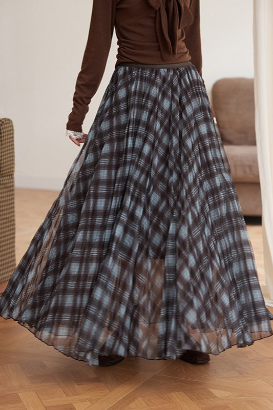 Plaid A-line Maxi Skirt