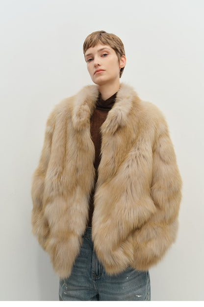 Minimalist Mid-length Faux Fur Stand Collar Coat