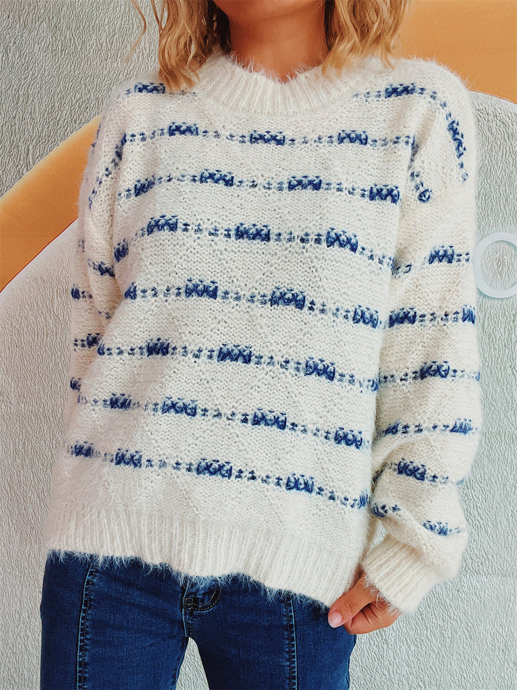 Ilse® | Striped long-sleeved sweater with a crew neck