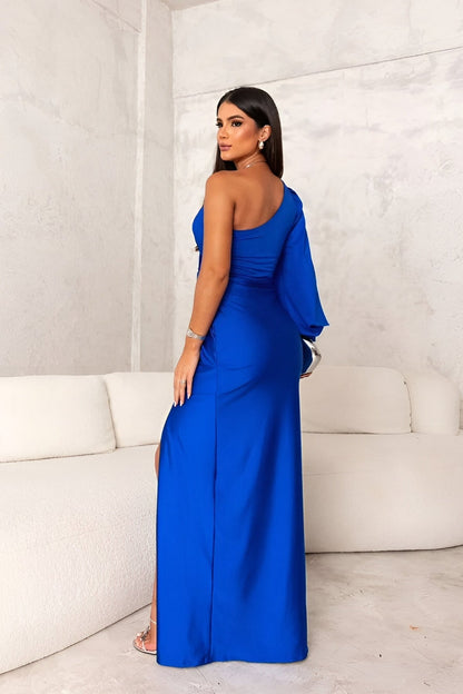 Avira — One-shoulder Satin Maxi Dress With Side Slit