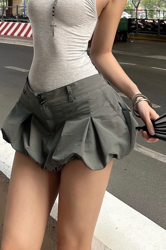Edgy Low Waist Bubble Mini a Line Skirt