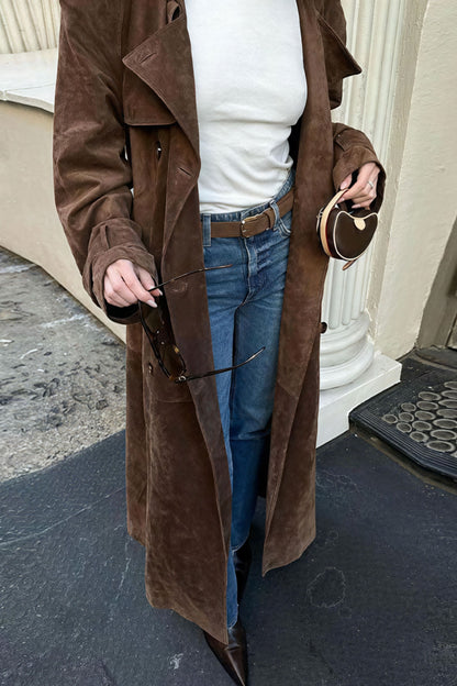Double Breasted Tie Waist Long Overcoat