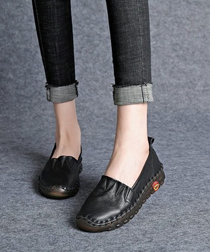 Beige Platform Flat Shoes for Cowhide Leather
