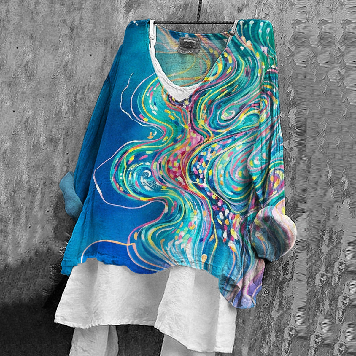 Women's Abstract Line Art Print Casual Cotton And Linen Shirt elevenforest