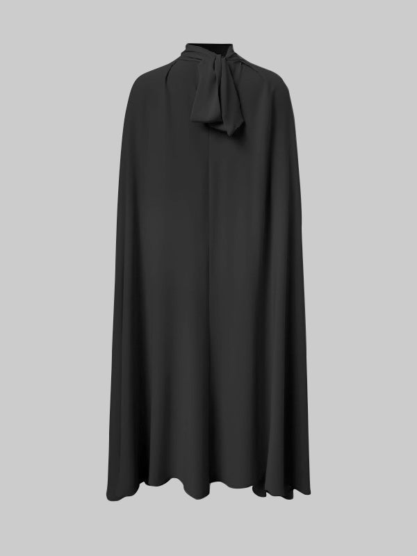 Simple Batwing Sleeves Lace-up Color High-neck Midi Dresses