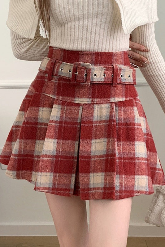 Wool Plaid Pleated Skirt