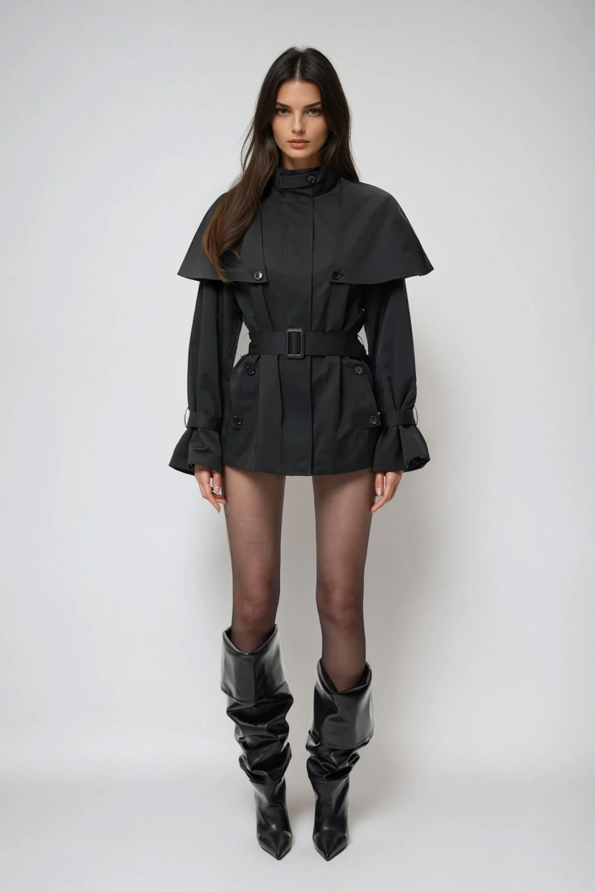 Davide Shawl Trench Coat in Black