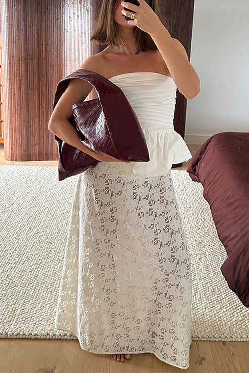 Elastic Waistband Lace Hollow Out Maxi Skirt