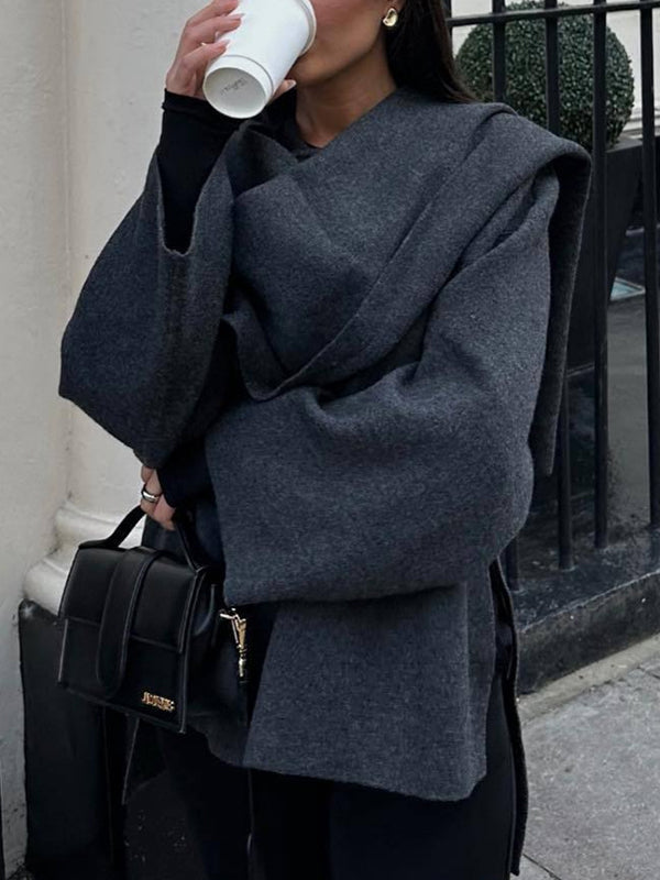 Gray Lazy Shawl Cape Scarf Coat