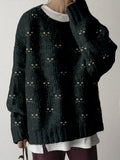 Cute Cat Face Pattern Crew Neck Comfy Sweater elevenforest