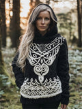 Vintage Viking Vegvisir Embroidered Celtic Cozy Chunky Hooded Sweater elevenforest