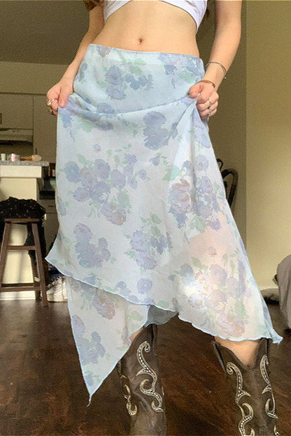 Mesh Asymmetrical Slimming Skirt