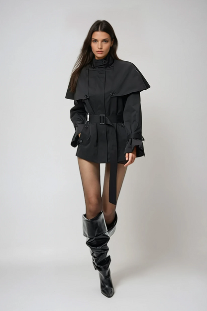 Davide Shawl Trench Coat in Black