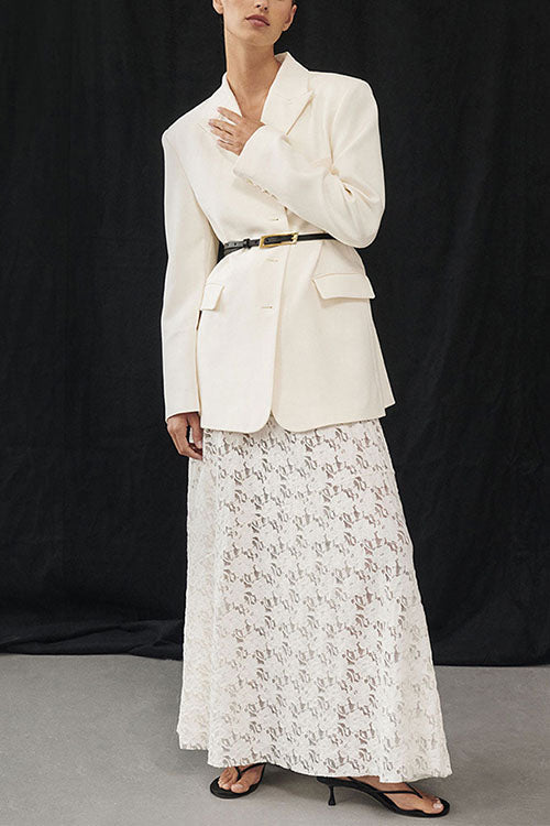 Moxidress Elastic Waistband Lace Hollow Out Maxi Skirt