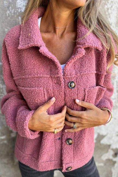 Lapel Single-breasted Pocket Polar Fleece Coat