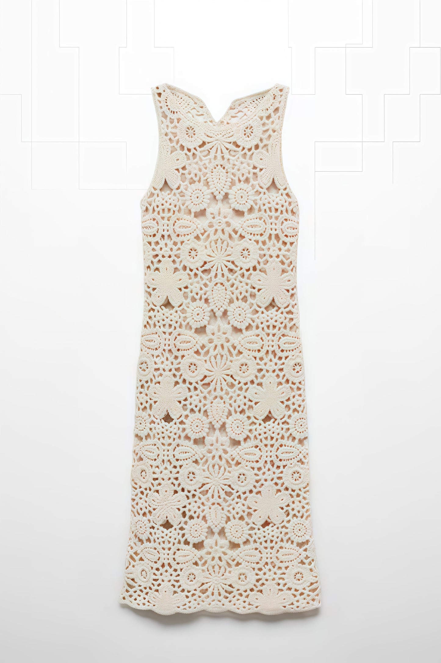 Sorenl Beige Openwork Midi Dress