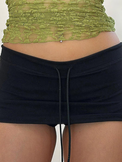 Color Y2k Drawstring Slit Mini Skirts