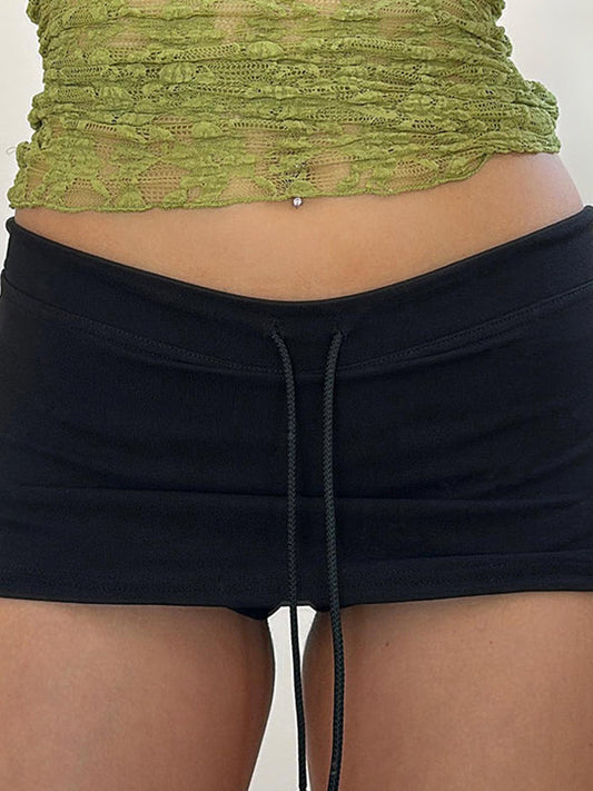Color Y2k Drawstring Slit Mini Skirts