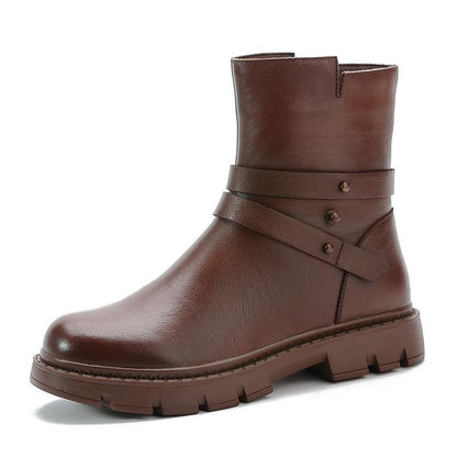 Black Genuine Leather Platform Flat Boots