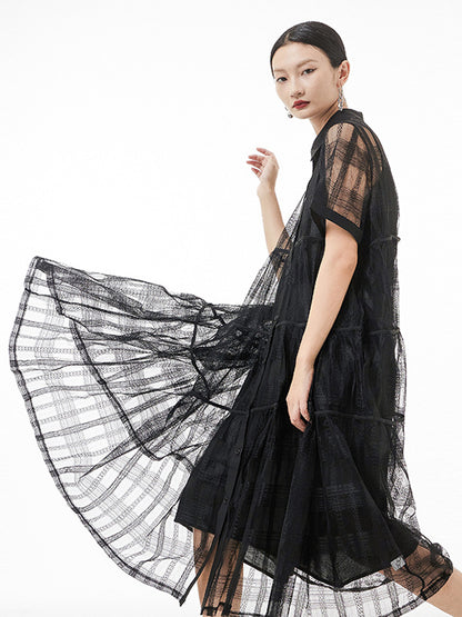 Original Color Hollow See-through Thin Midi Dress