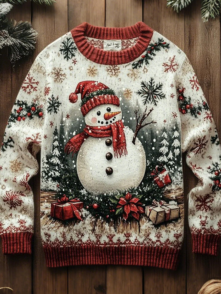 Comstylish Women's Christmas Snowman Print Art Casual Knitted Sweater