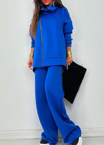 Loose Zip Sweatshirt Wide Leg Pants Suit